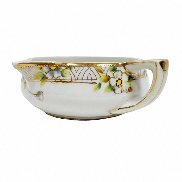 Noritake Nippon Sauce Bowl Hand Painted Flowers Gold Trim Handle Spout Vintage - Picture 1 of 11